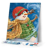 Diamond Painting | Diamond Painting - Snowman with green jacket | Diamond Painting Landscapes landscapes winter | FiguredArt