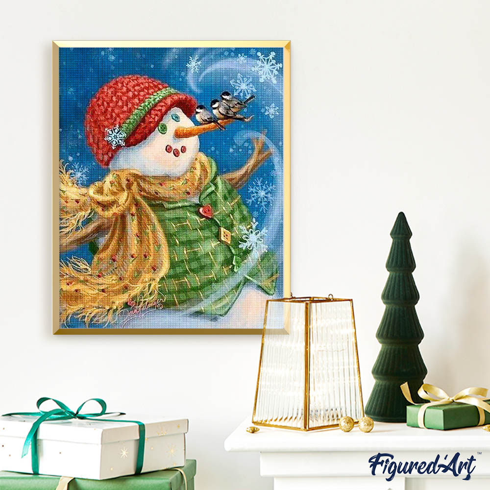 Diamond Painting - Snowman with green jacket