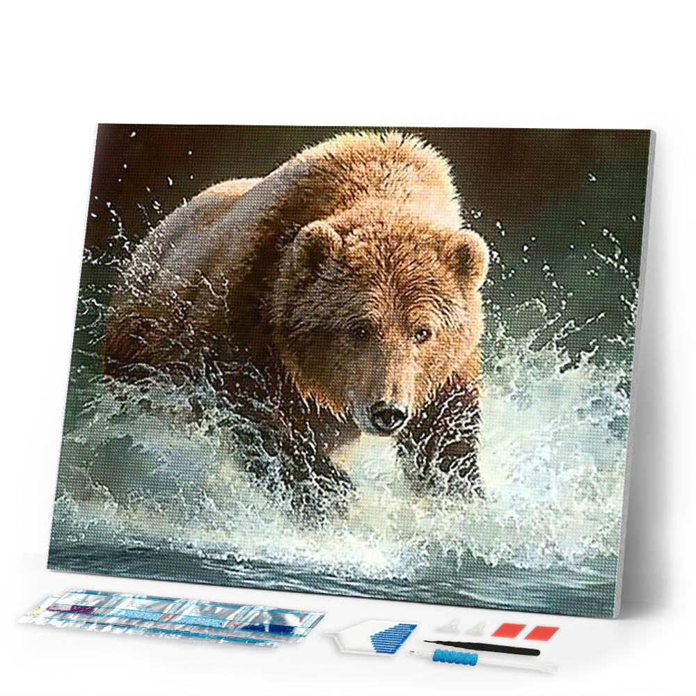 Diamond Painting | Diamond Painting - Bear in the River | animals bear Diamond Painting Animals | FiguredArt