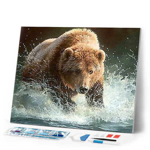 Diamond Painting | Diamond Painting - Bear in the River | animals bear Diamond Painting Animals | FiguredArt