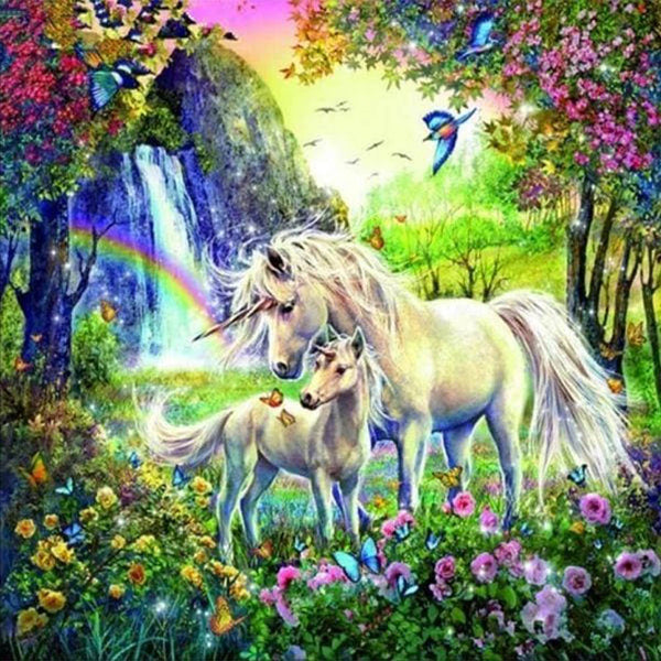 Diamond Painting - Unicorns in a field of Flowers