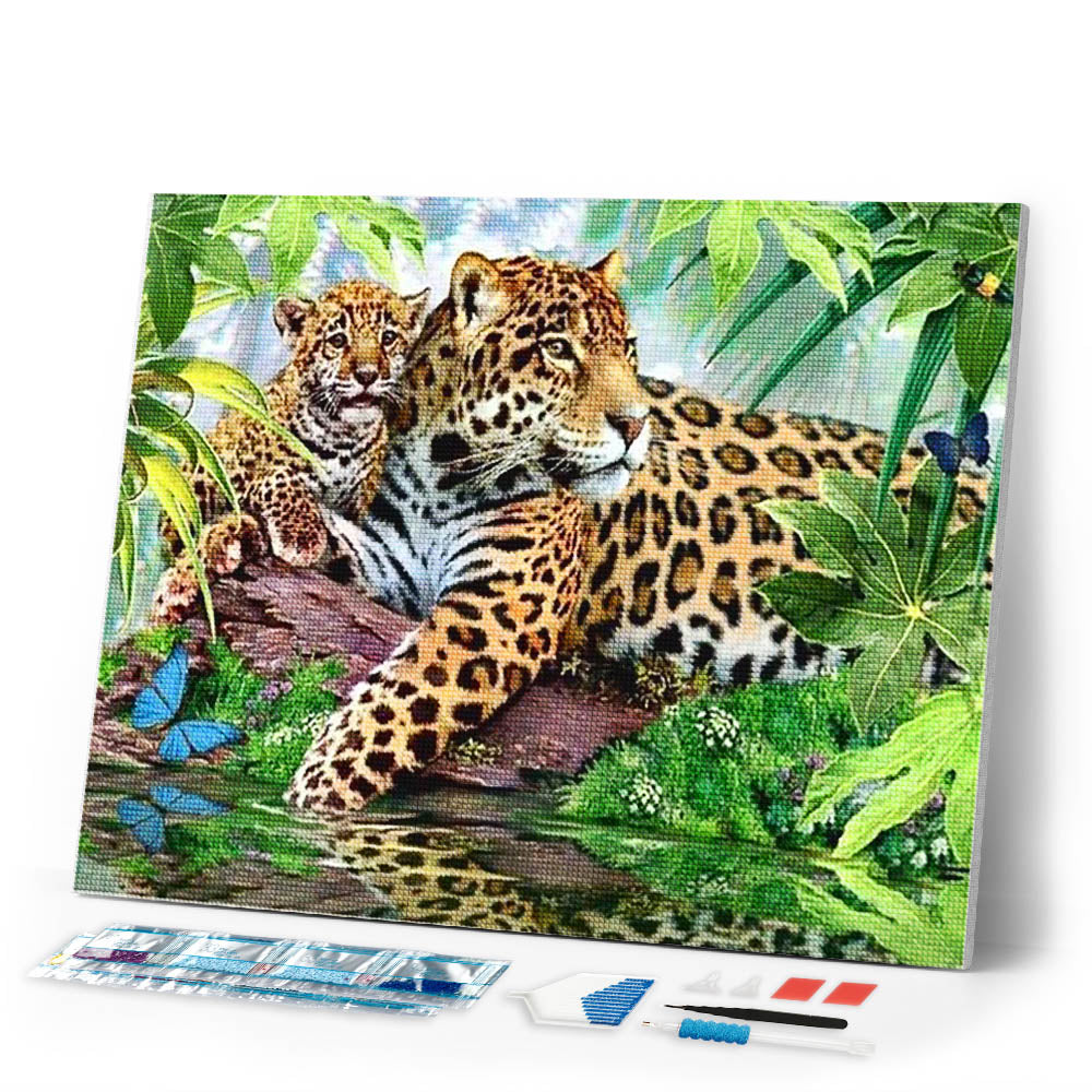 Diamond Painting | Diamond Painting - The Leopard Family | animals Diamond Painting Animals leopards | FiguredArt