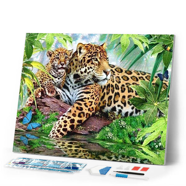 Diamond Painting | Diamond Painting - The Leopard Family | animals Diamond Painting Animals leopards | FiguredArt