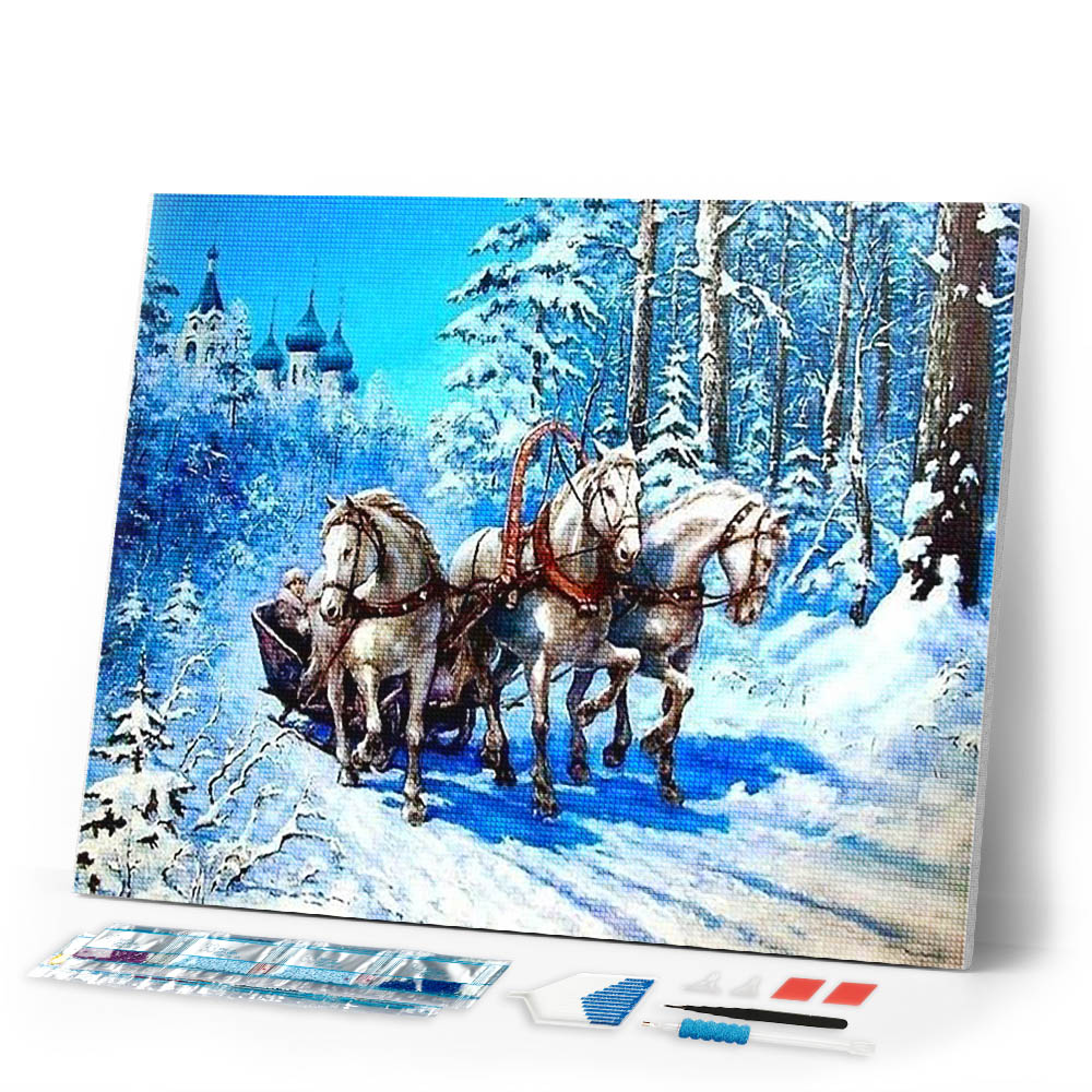 Diamond Painting | Diamond Painting - Sledge in the Snow | animals Diamond Painting Animals winter | FiguredArt