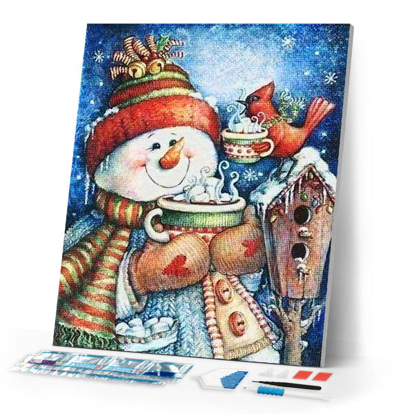 Diamond Painting | Diamond Painting - Snowman and Hot Chocolate | Diamond Painting Landscapes landscapes winter | FiguredArt