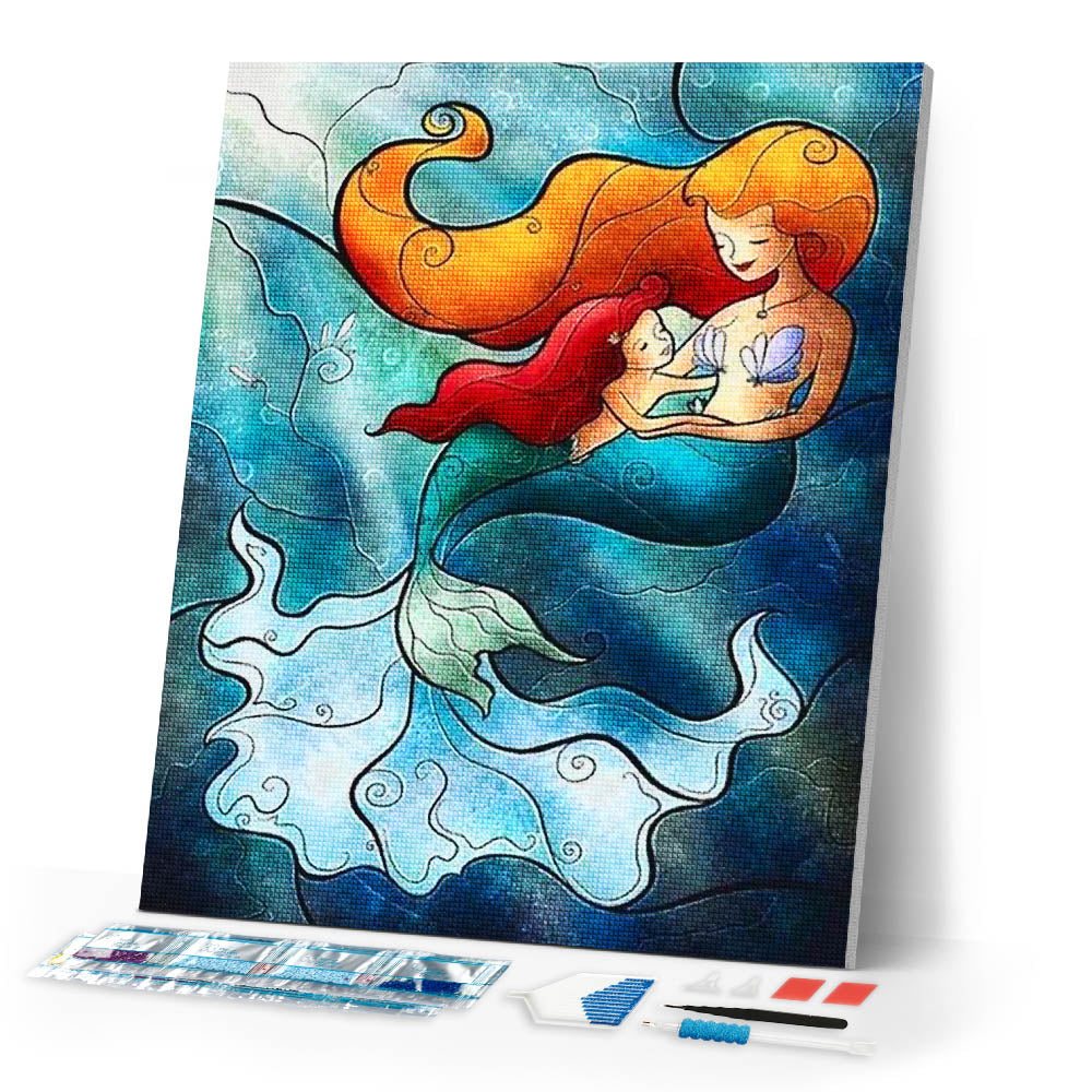 Diamond Painting | Diamond Painting - Little Mermaid Stained Glass | Diamond Painting Romance romance | FiguredArt