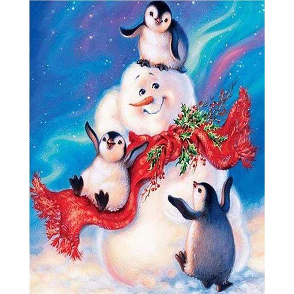 Diamond Painting - Snowman and Penguins