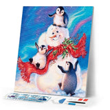 Diamond Painting | Diamond Painting - Snowman and Penguins | animals Diamond Painting Animals winter | FiguredArt