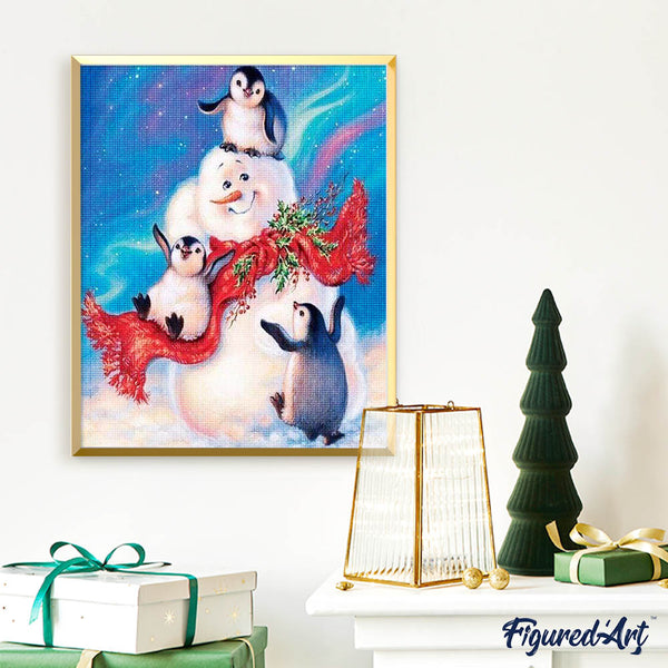 Diamond Painting - Snowman and Penguins