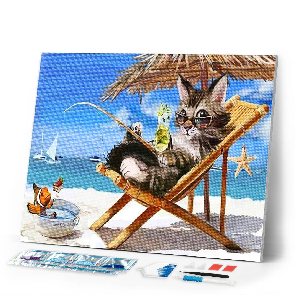 Diamond Painting | Diamond Painting - Cat relaxing Summer Time | animals cats Diamond Painting Animals | FiguredArt