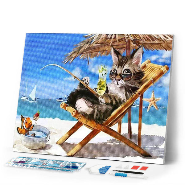 Diamond Painting | Diamond Painting - Cat relaxing Summer Time | animals cats Diamond Painting Animals | FiguredArt