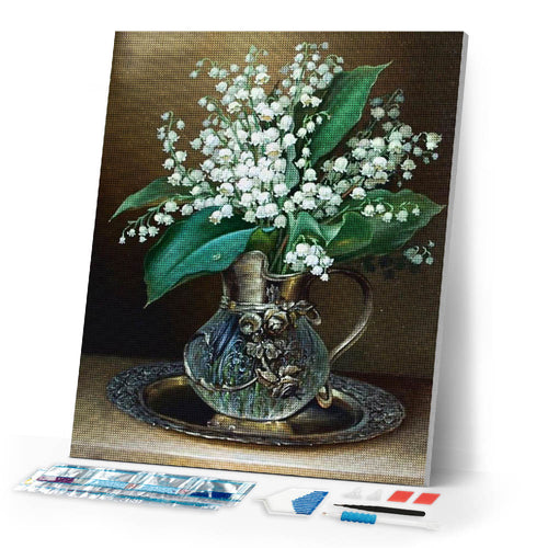 Diamond Painting | Diamond Painting - Vase of Lily of the Valley Flowers | Diamond Painting Flowers flowers | FiguredArt