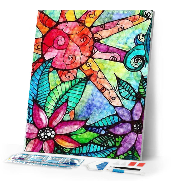 Diamond Painting | Diamond Painting - Flowers and Sun Stained Glass | Diamond Painting Flowers flowers | FiguredArt