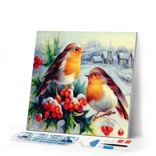 Diamond Painting | Diamond Painting - House Sparrows | animals Diamond Painting Animals winter | FiguredArt
