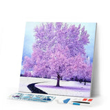 Diamond Painting | Diamond Painting - Pink Tree in the Snow | Diamond Painting Landscapes landscapes trees winter | FiguredArt