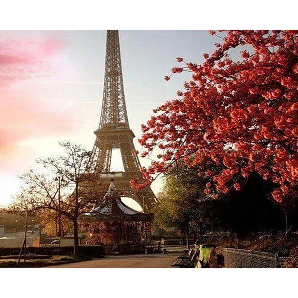 Diamond Painting - Eiffel Tower and Red Flowers