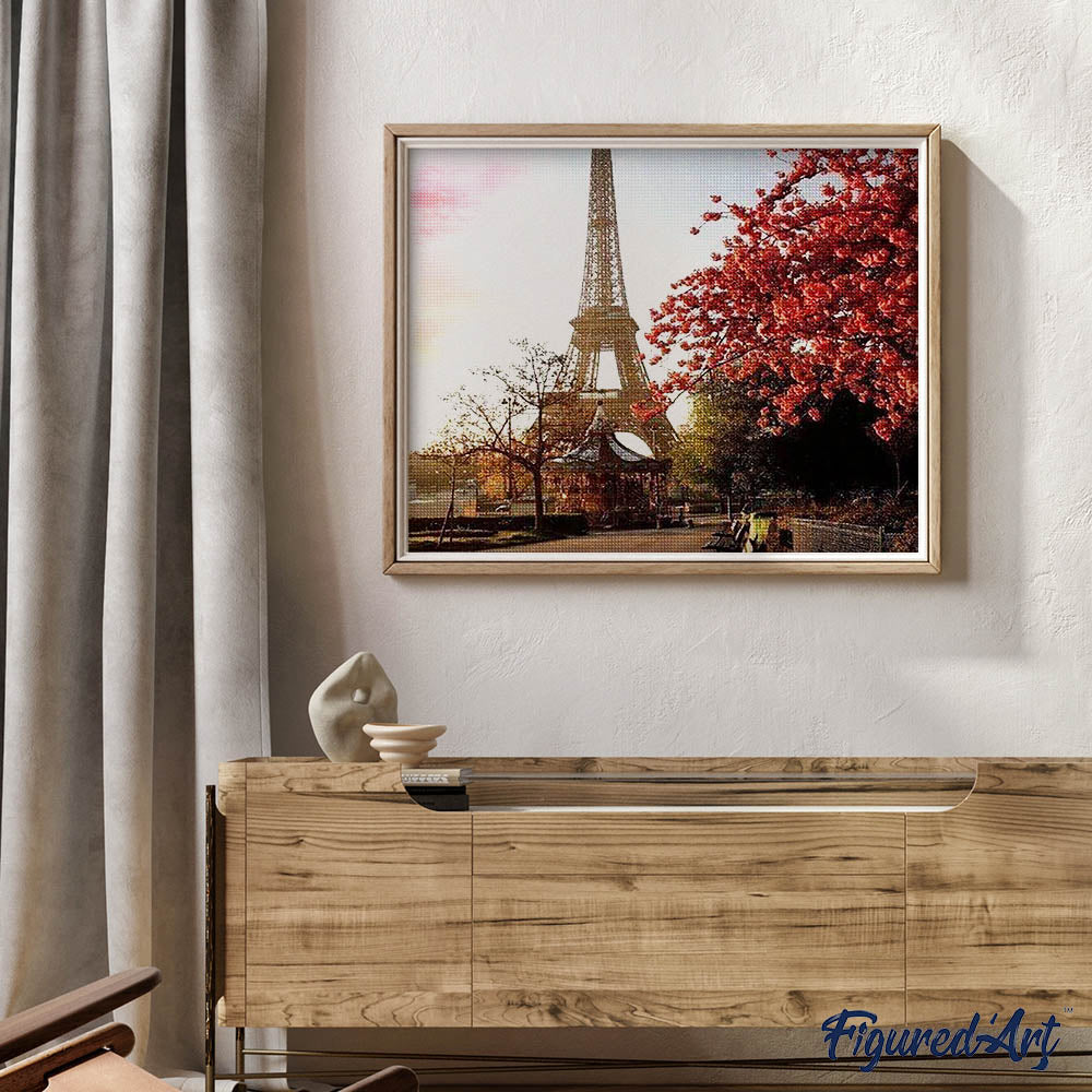 Diamond Painting - Eiffel Tower and Red Flowers
