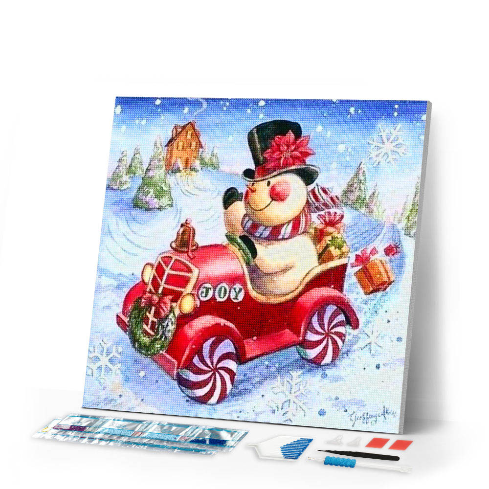 Diamond Painting | Diamond Painting - Snowman in his car | Diamond Painting Other other winter | FiguredArt