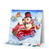Diamond Painting | Diamond Painting - Snowman in his car | Diamond Painting Other other winter | FiguredArt