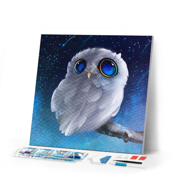 Diamond Painting | Diamond Painting - White Owl on a branch | animals Diamond Painting Animals owls | FiguredArt