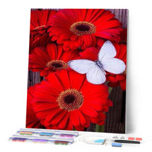 Load image into Gallery viewer, Diamond Painting - Red Daisies and White Butterfly