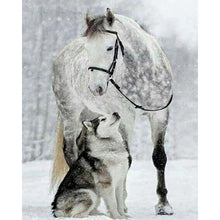 Load image into Gallery viewer, Diamond Painting - Horse &amp; Wolf in the Snow