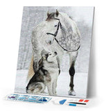 Diamond Painting | Diamond Painting - Horse & Wolf in the Snow | animals Diamond Painting Animals horses rabbits winter | FiguredArt