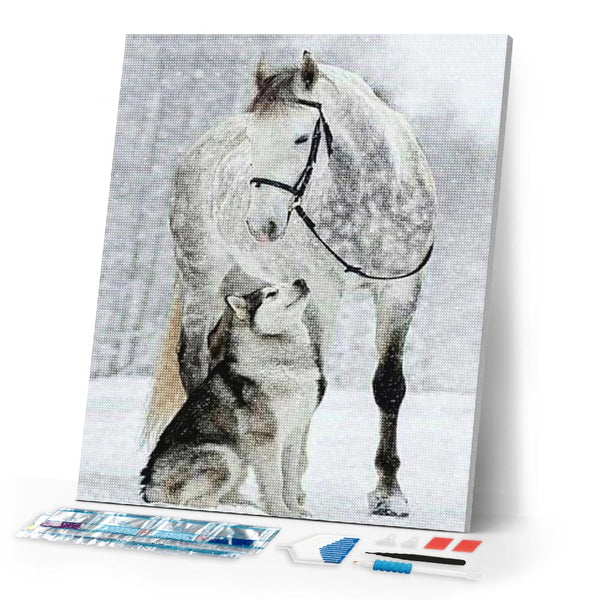 Diamond Painting | Diamond Painting - Horse & Wolf in the Snow | animals Diamond Painting Animals horses rabbits winter | FiguredArt