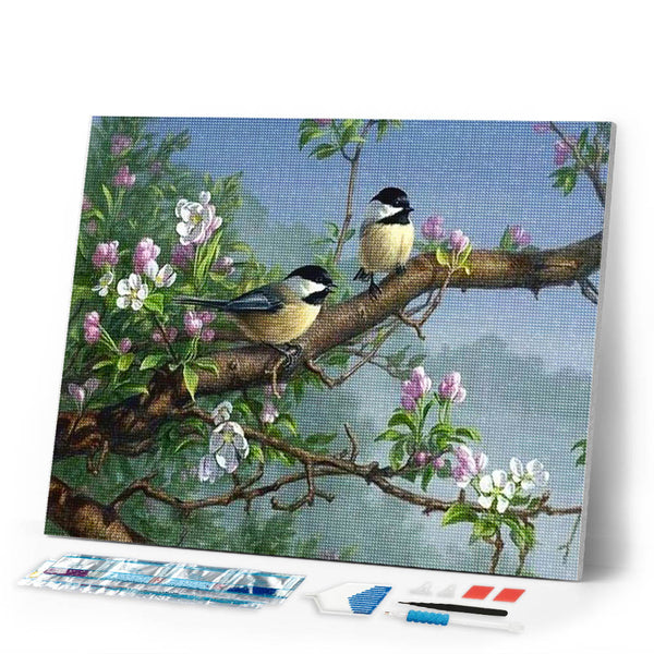 Diamond Painting | Diamond Painting - Birds on a flowering branch | animals birds Diamond Painting Animals | FiguredArt