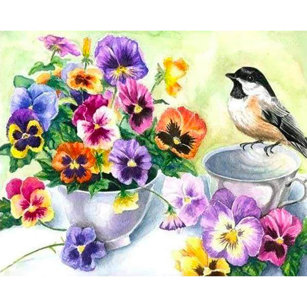 Diamond Painting - Little Bird and Cup of Flowers