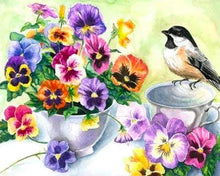 Load image into Gallery viewer, Diamond Painting | Diamond Painting - Little Bird and Cup of Flowers | animals birds Diamond Painting Animals Diamond Painting Flowers
