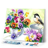 Diamond Painting | Diamond Painting - Little Bird and Cup of Flowers | animals birds Diamond Painting Animals Diamond Painting Flowers