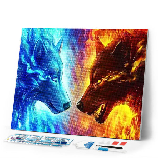 Diamond Painting | Diamond Painting - Wolves Ready to Fight | animals Diamond Painting Animals | FiguredArt