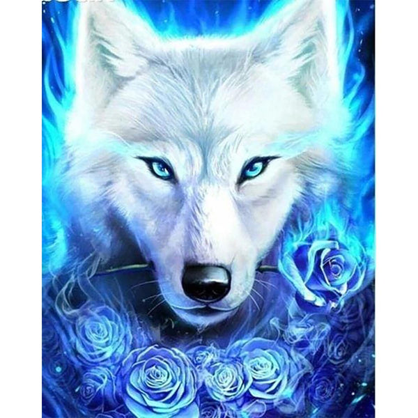 Diamond Painting - Wolf and Blue Roses