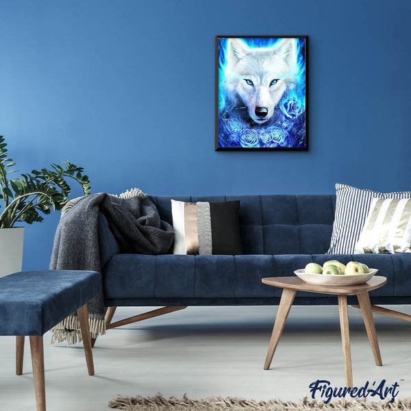 Diamond Painting - Wolf and Blue Roses