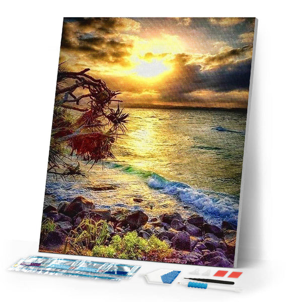 Diamond Painting | Diamond Painting - Waves near the Rocks | Diamond Painting Landscapes landscapes | FiguredArt