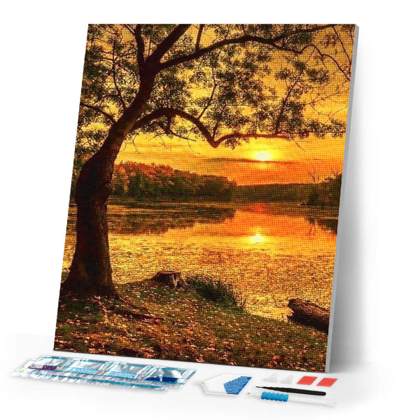 Diamond Painting | Diamond Painting - Lake at sunset | Diamond Painting Landscapes landscapes | FiguredArt