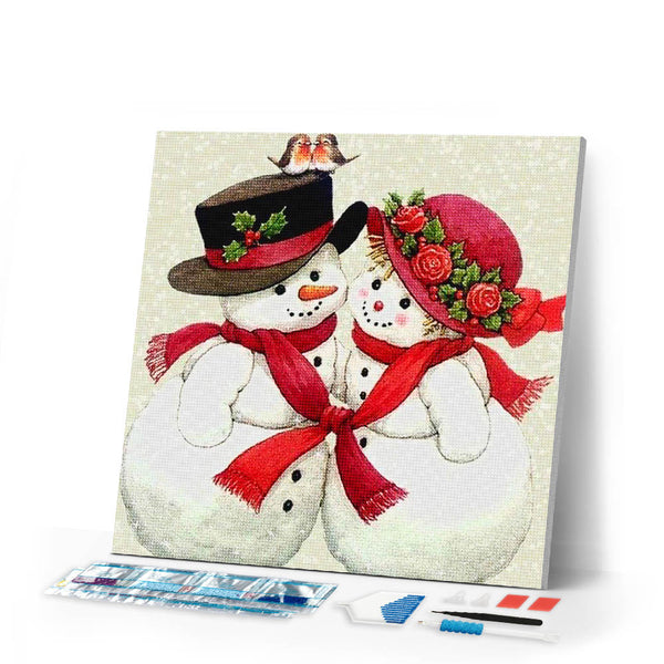 Diamond Painting | Diamond Painting - Snowmen lovers | Diamond Painting Romance romance winter | FiguredArt