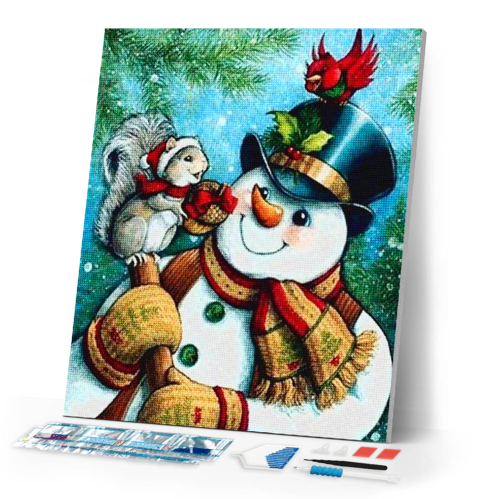 Diamond Painting | Diamond Painting - Snowmen and Little Friends | animals Diamond Painting Animals winter | FiguredArt