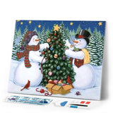 Diamond Painting | Diamond Painting - Snowmen and Christmas tree | animals christmas Diamond Painting Animals winter | FiguredArt