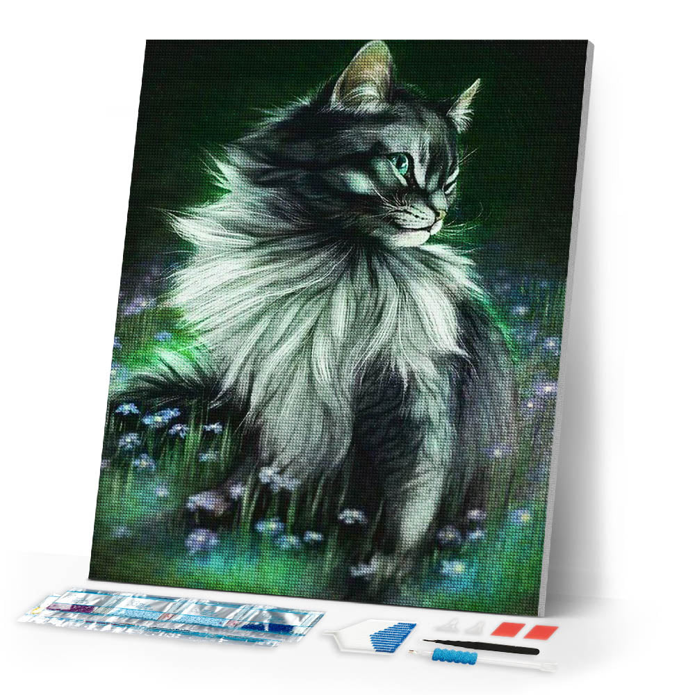 Diamond Painting | Diamond Painting - Pretty Cat in Flowers | animals cats Diamond Painting Animals flowers | FiguredArt