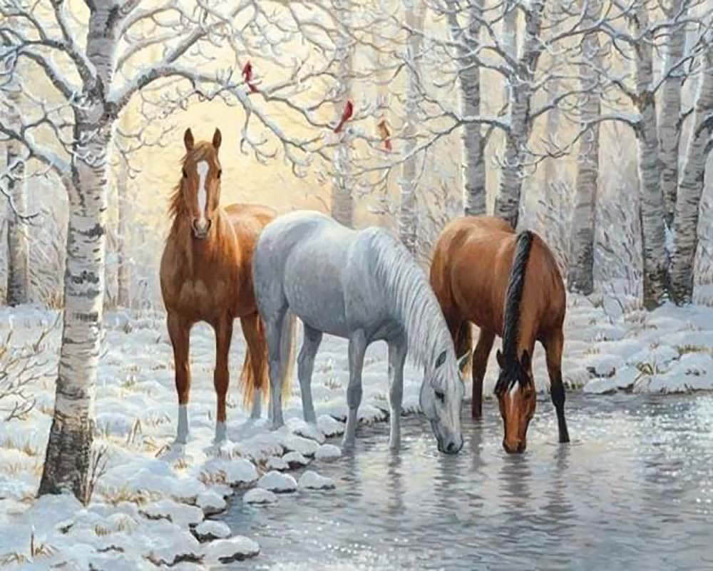 Diamond Painting - Three Horses in the Snowy Forest – Figured'Art