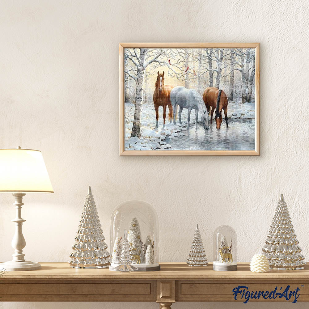 Diamond Painting - Three Horses in the Snowy Forest