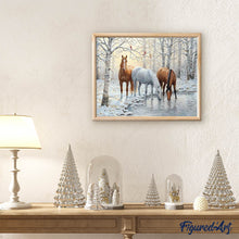 Load image into Gallery viewer, Diamond Painting - Three Horses in the Snowy Forest