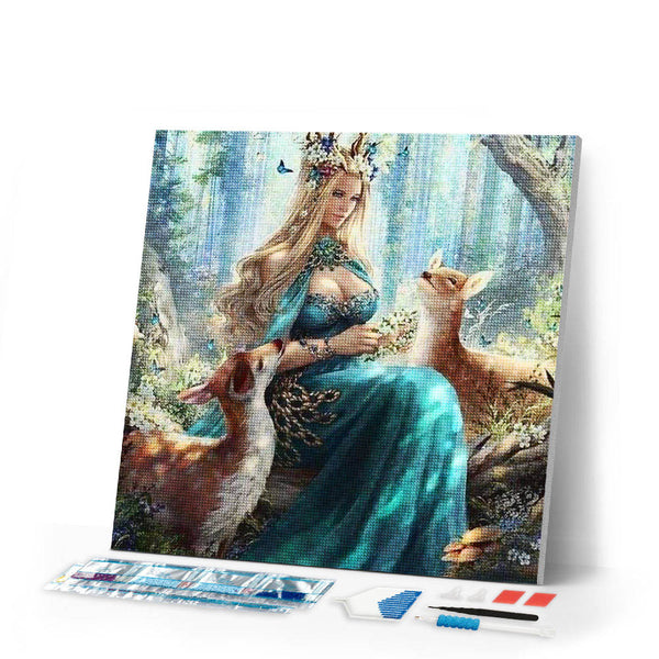 Diamond Painting | Diamond Painting - Fairy and Fawns in the Forest | animals Diamond Painting Animals | FiguredArt