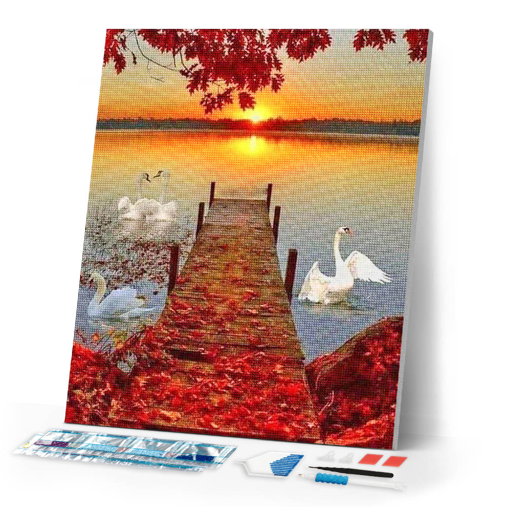 Diamond Painting | Diamond Painting - Wooden Pontoon and Sunset | Diamond Painting Landscapes landscapes | FiguredArt