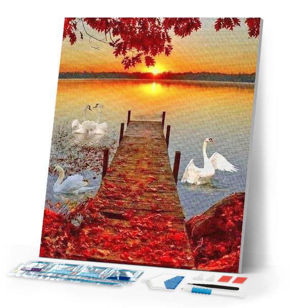Diamond Painting | Diamond Painting - Wooden Pontoon and Sunset | Diamond Painting Landscapes landscapes | FiguredArt