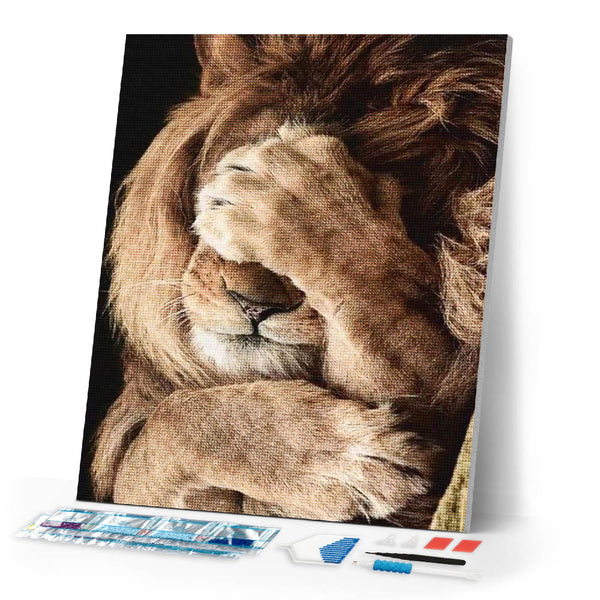 Diamond Painting | Diamond Painting - Hiding Lion | animals Diamond Painting Animals lions | FiguredArt