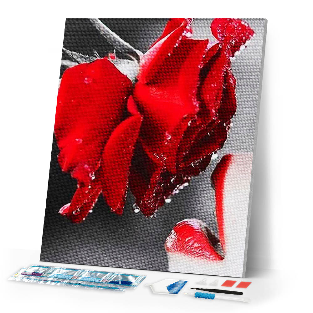 Diamond Painting | Diamond Painting - Red Rose and Lips | Diamond Painting Flowers flowers | FiguredArt