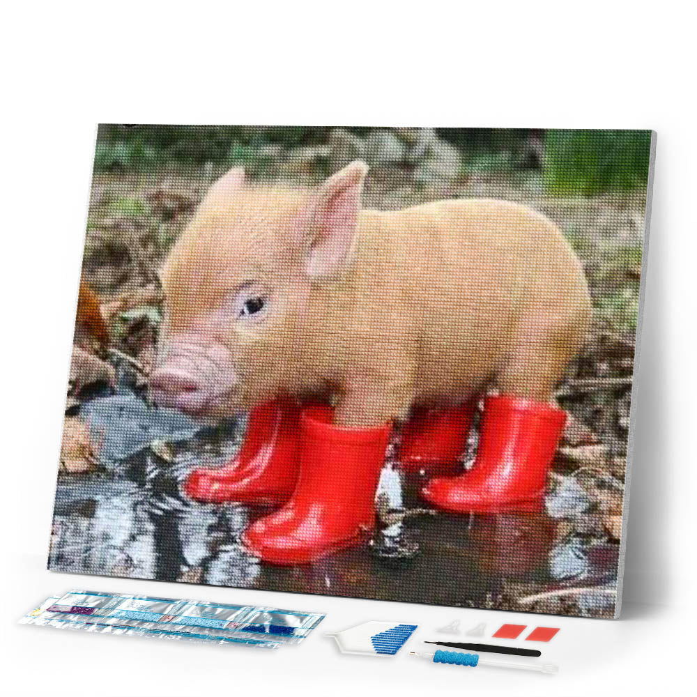 Diamond Painting | Diamond Painting - Piglet and red boots | animals Diamond Painting Animals | FiguredArt
